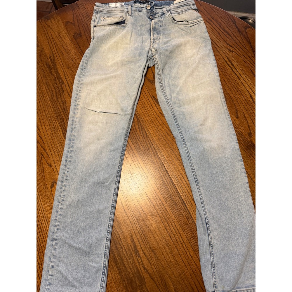 Replay Grover Straight Leg Jeans Mens 32 Light Wash Blue Denim Button Fly 1075